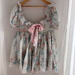 Selkie Floral Mini Dress with Pink Bow